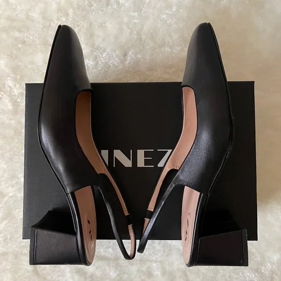 Inez Coco slingback square toe block heel pump in Black Nappa size 10.5 - Picture 7 of 13